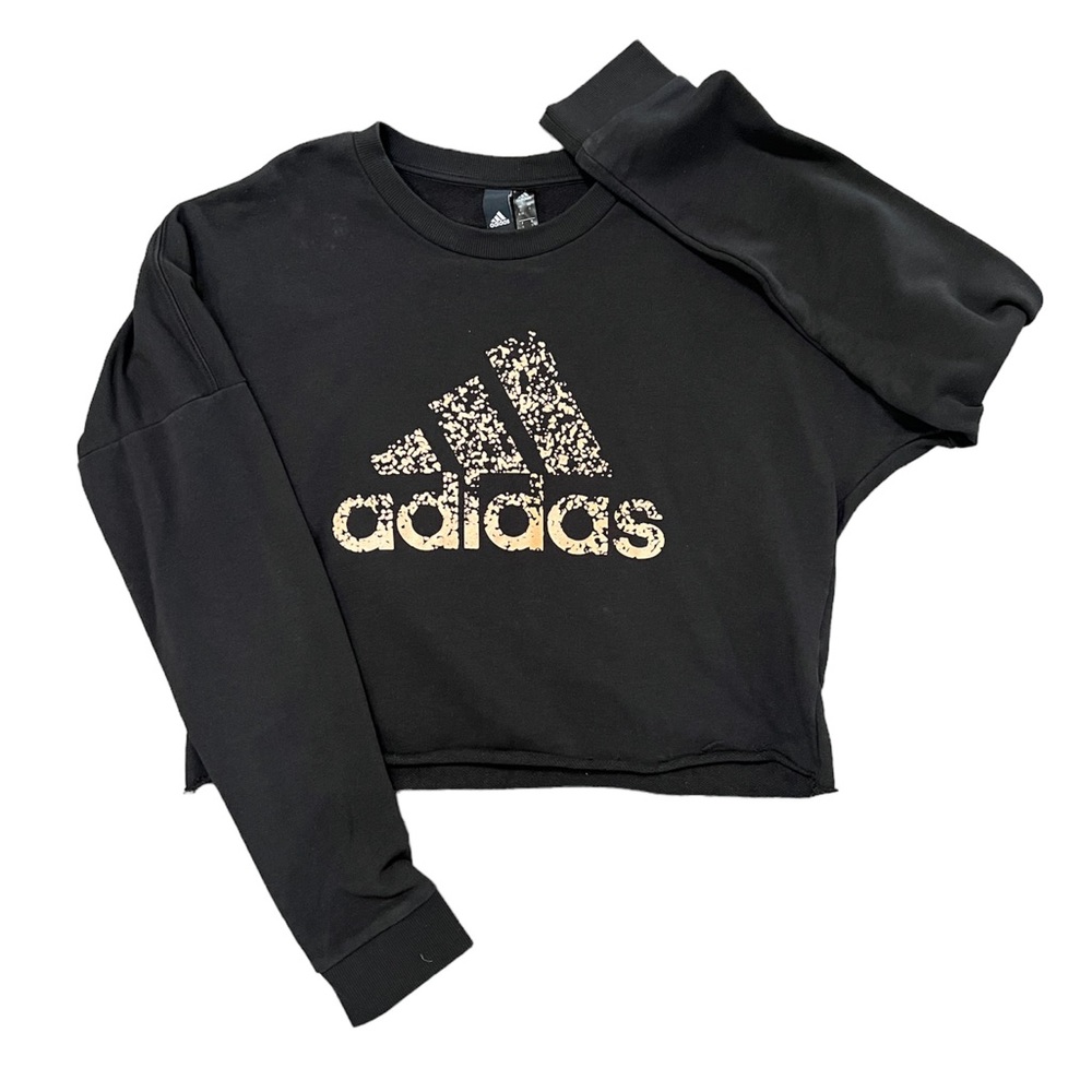 Adidas cut cropped black sweatshirt with bronze color logo